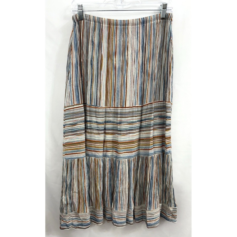 Karen Kane Tiered Midi Skirt Multicolor Elastic Tie Waist Womens Size L Rayon - Picture 2 of 9